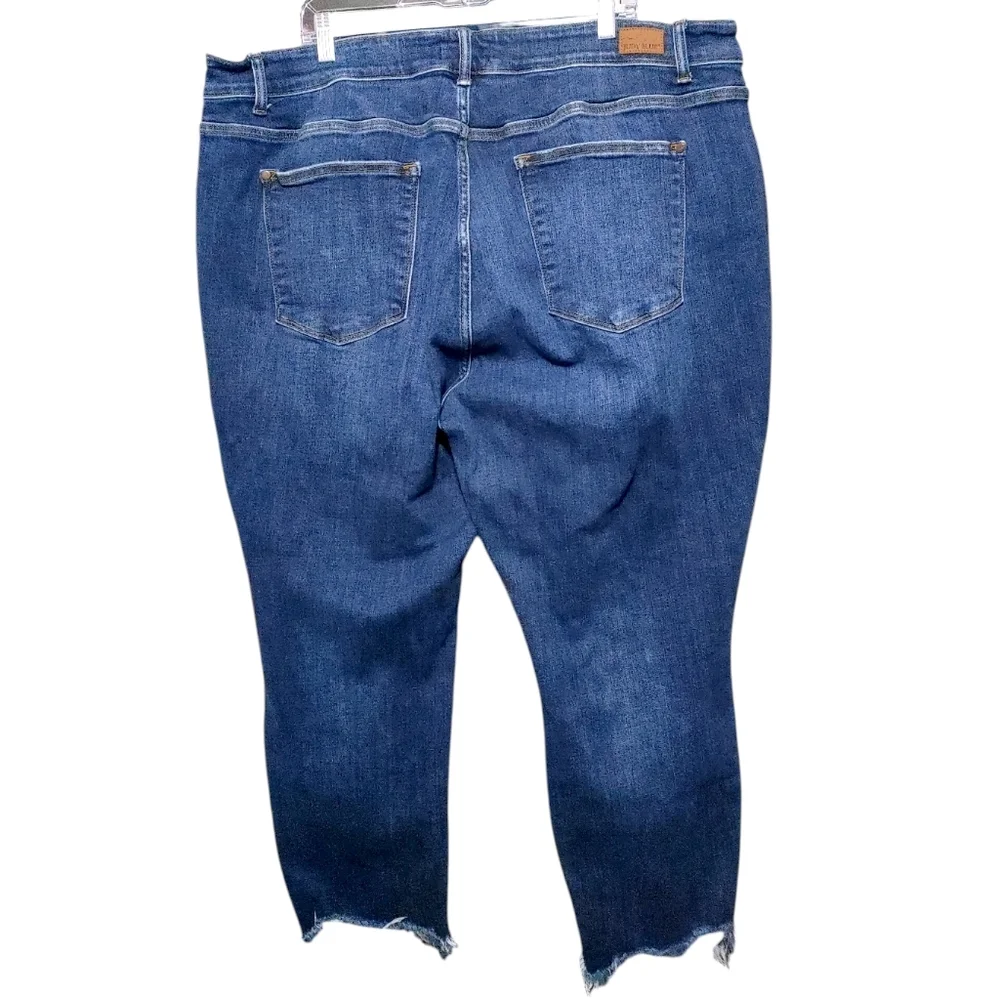 Judy Blue Slim Fit Dark Wash Distressed Ankle Jeans Womens Plus Size 24W
